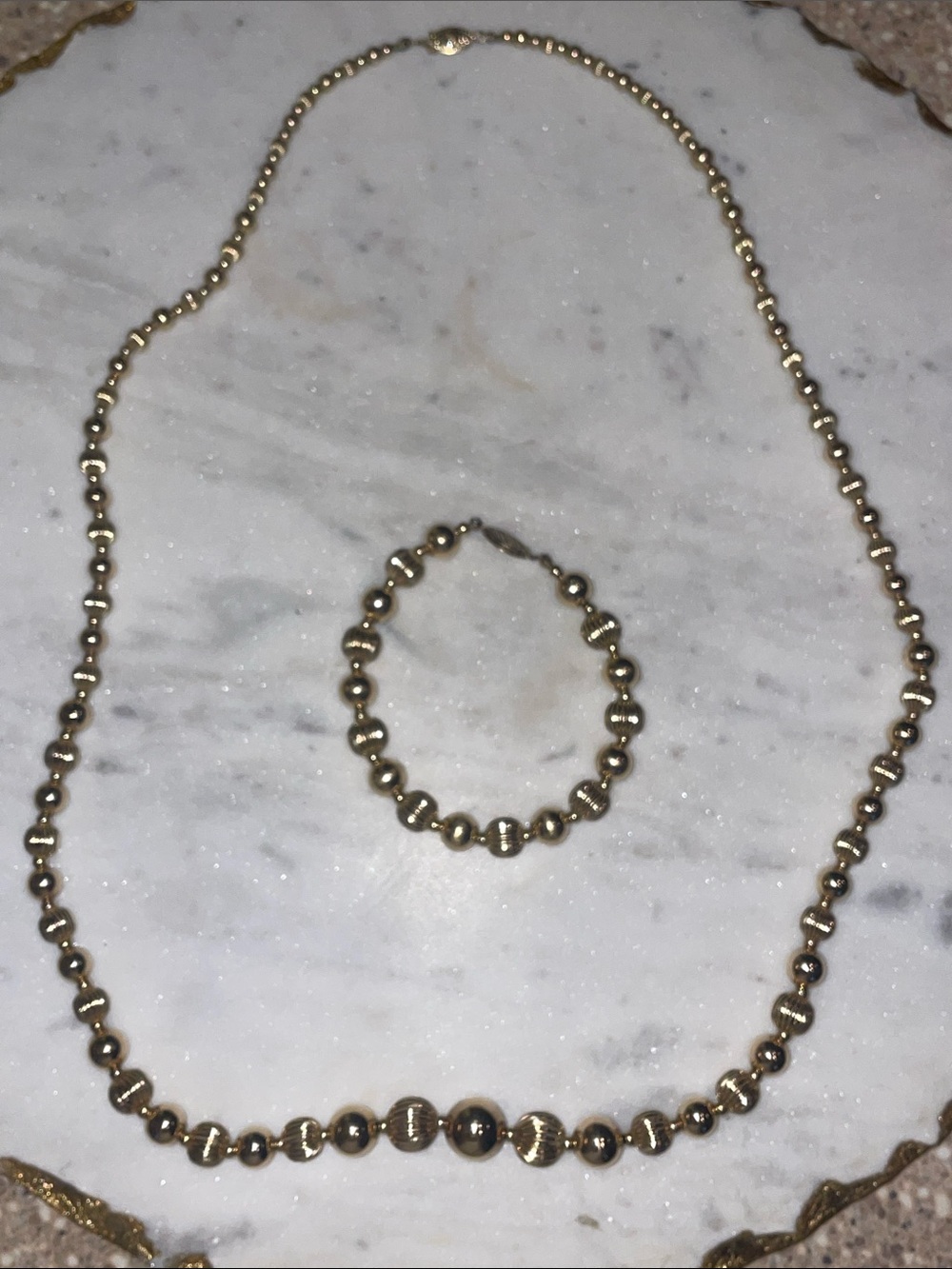 Gold Ball Necklace and Bracelet Set